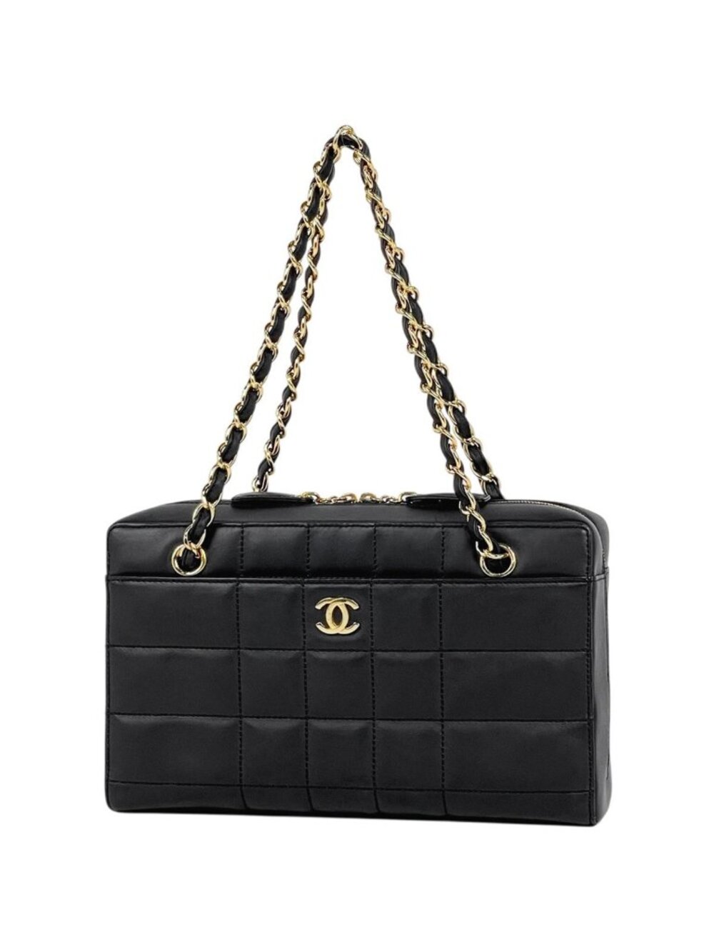 Chanel CC Logo Chain Choco Bar Shoulder Bag Leather Black